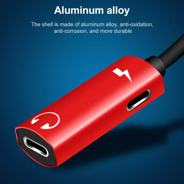 2 in 1 8 Pin Male to Dual 8 Pin Female Charging and Listening to Music Audio Earphone Adapter, Compatible with All IOS Systems(Red)