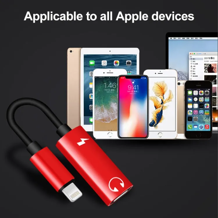 2 in 1 8 Pin Male to Dual 8 Pin Female Charging and Listening to Music Audio Earphone Adapter, Compatible with All IOS Systems(Red)