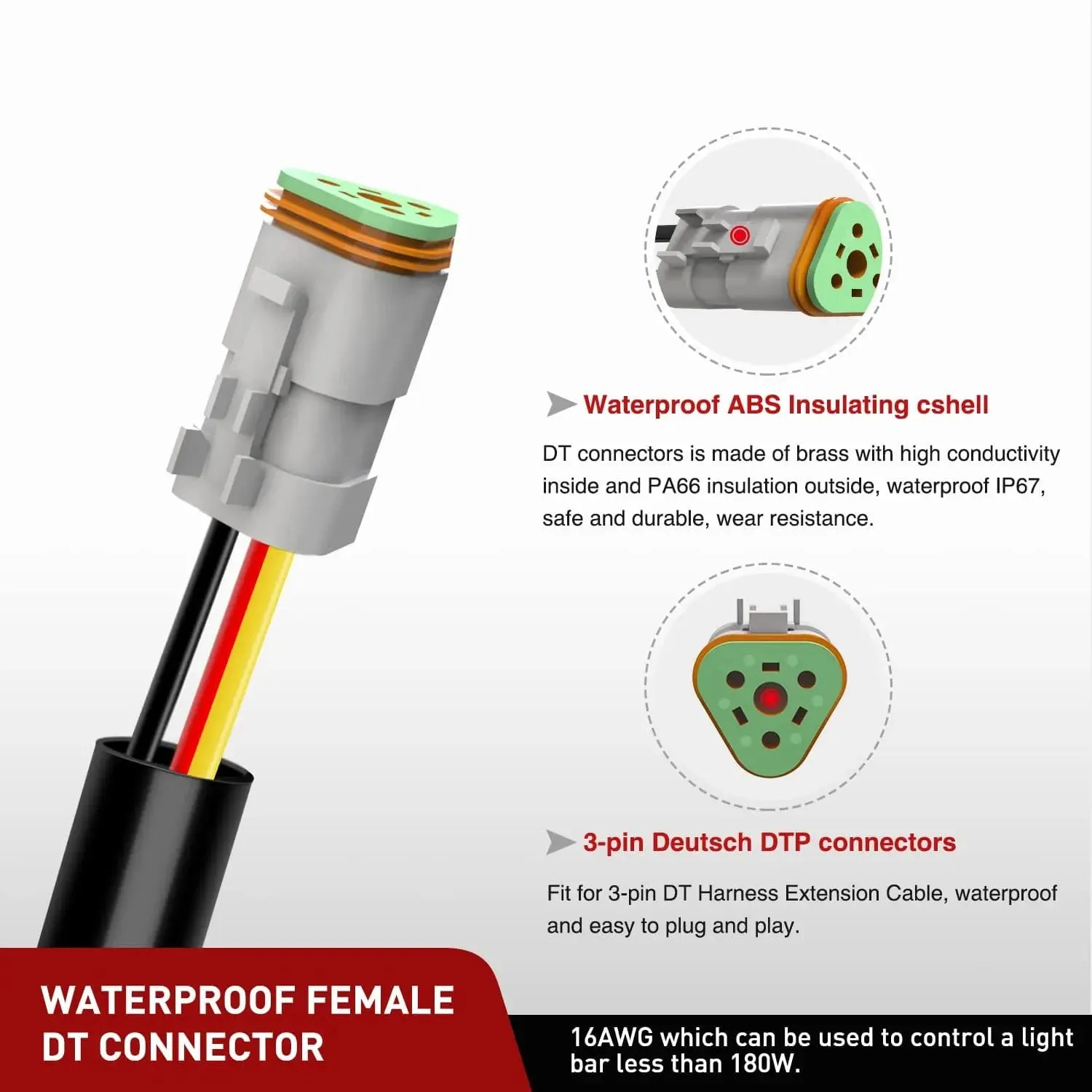 2PCS 16AWG 10FT Wire Extension Kit 3Pin Socket DT Connector