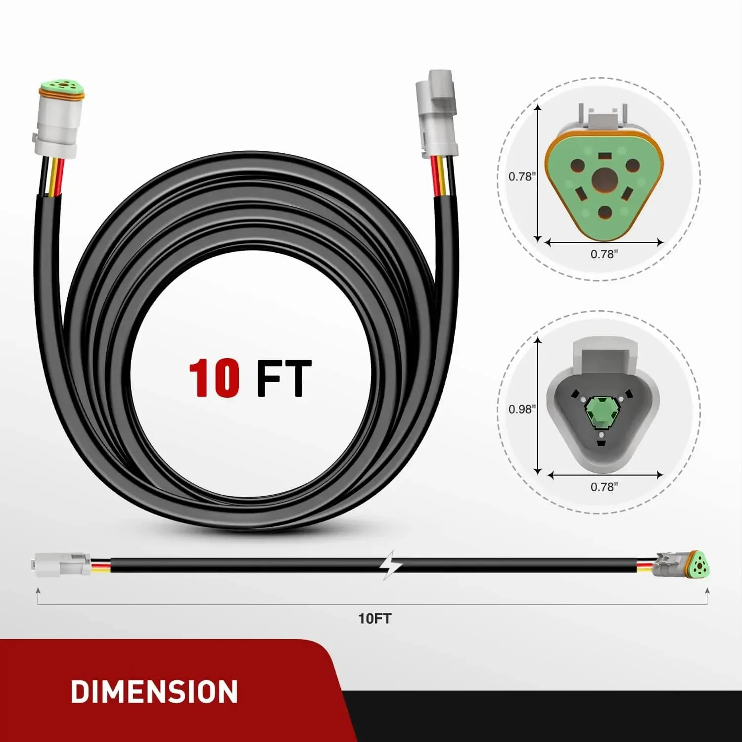 2PCS 16AWG 10FT Wire Extension Kit 3Pin Socket DT Connector
