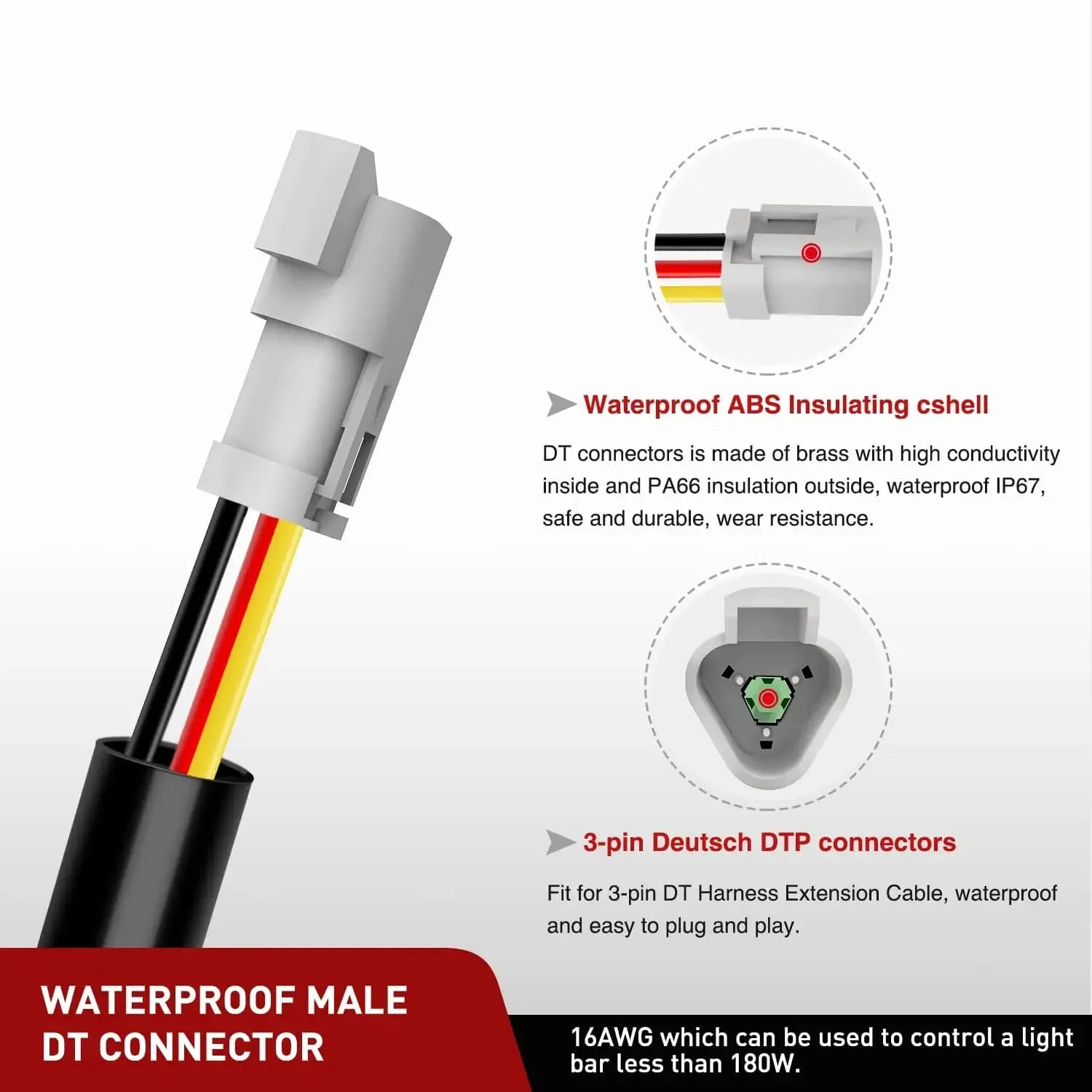2PCS 16AWG 10FT Wire Extension Kit 3Pin Socket DT Connector