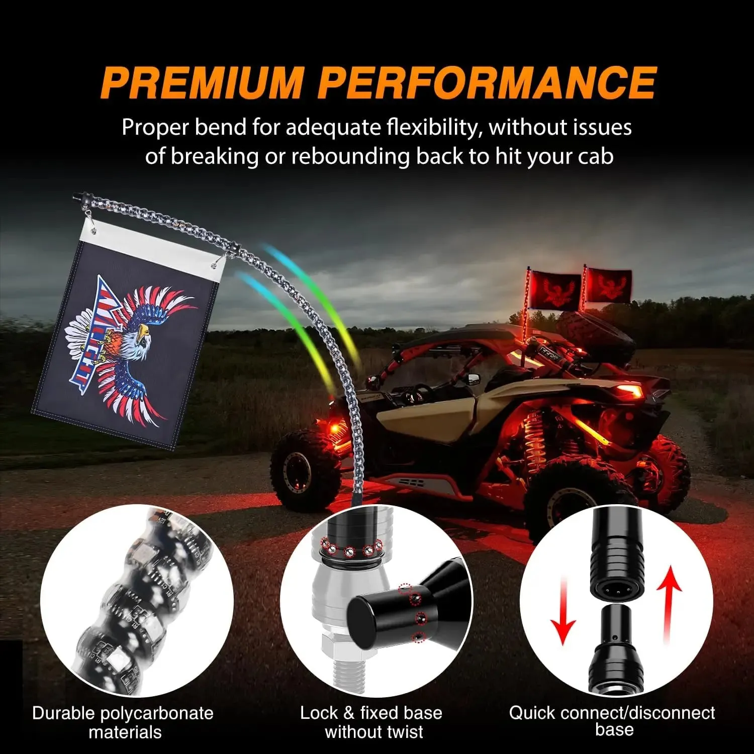 2Pcs 2FT Spiral Antenna Bluetooth Remote App Control Led Whip Light | 10FT Wire 5Pin Switch