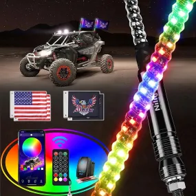 2Pcs 2FT Spiral Antenna Bluetooth Remote App Control Led Whip Light | 10FT Wire 5Pin Switch