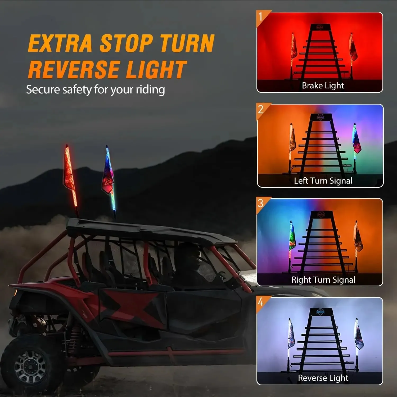 2Pcs 2FT Spiral Antenna Bluetooth Remote App Control Led Whip Light | 10FT Wire 5Pin Switch