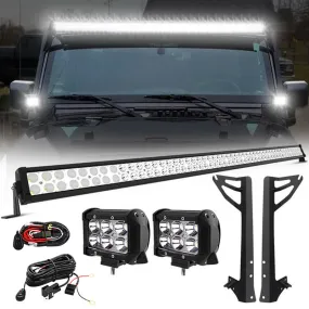 52" Light Bar & 2 Pods work lights & All Brackets Kit for 2007-2018 Jeep Wrangler JK