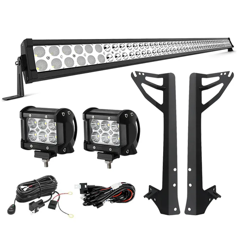 52" Light Bar & 2 Pods work lights & All Brackets Kit for 2007-2018 Jeep Wrangler JK