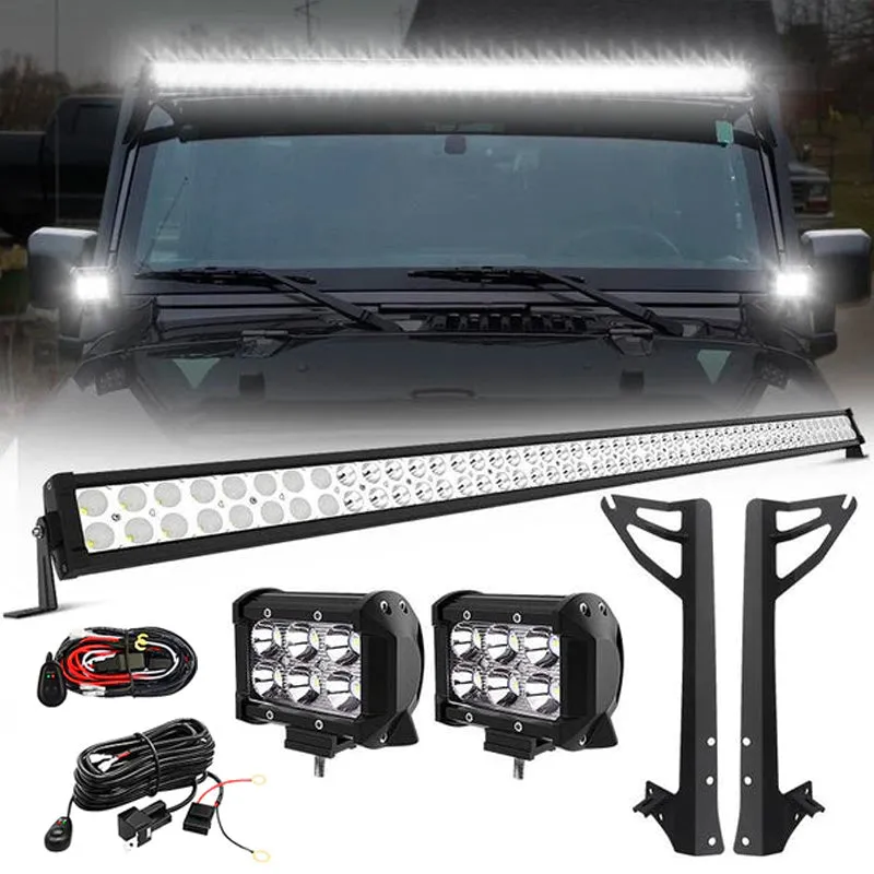 52" Light Bar & 2 Pods work lights & All Brackets Kit for 2007-2018 Jeep Wrangler JK