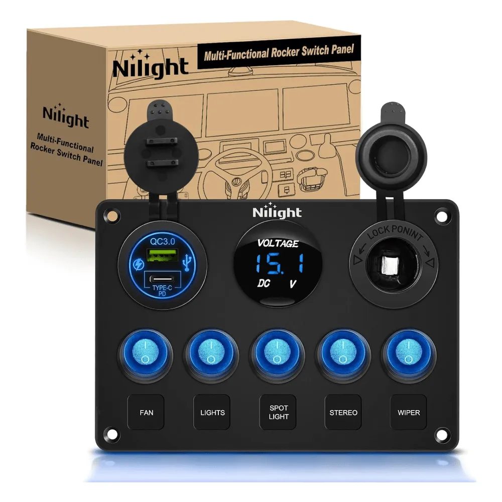 5Gang Multi Function Switch Panel PD Type C USB Charger Digital Voltmeter