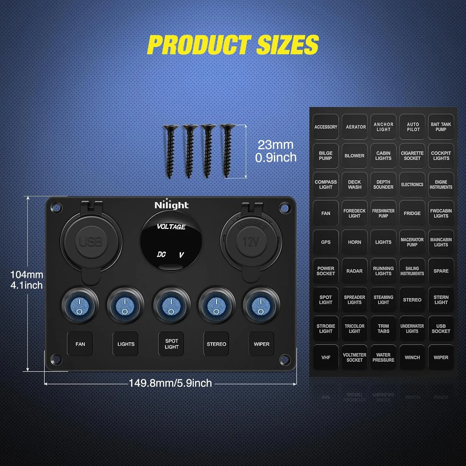5Gang Multi Function Switch Panel PD Type C USB Charger Digital Voltmeter