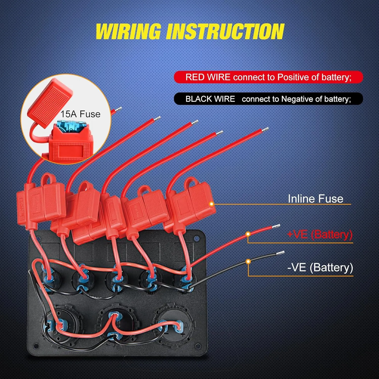 5Gang Multi Function Switch Panel PD Type C USB Charger Digital Voltmeter