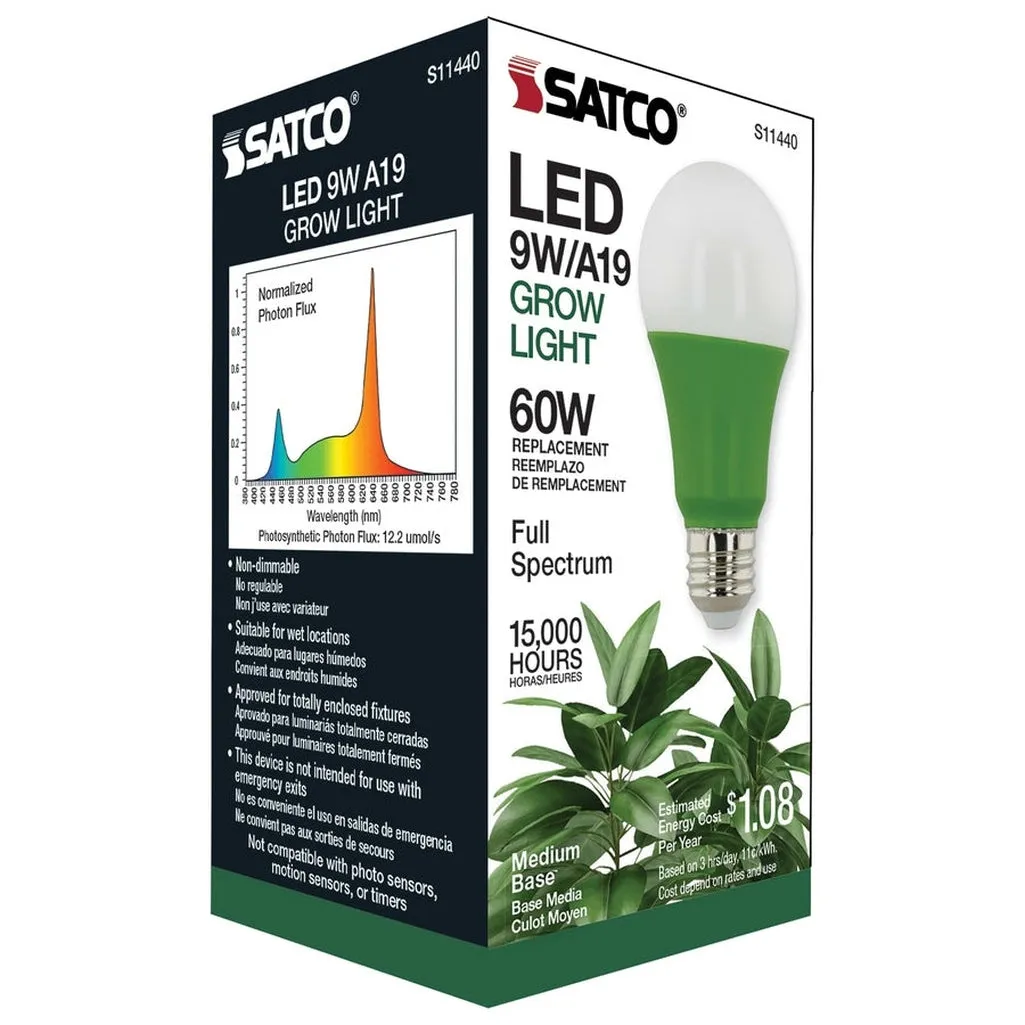 9W - A19 LED - Full Spectrum Plant Grow Lamp - Medium Base - 120V