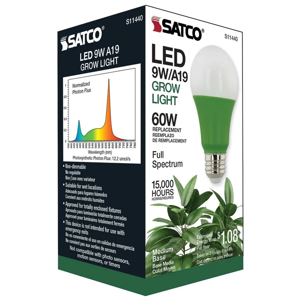 9W - A19 LED - Full Spectrum Plant Grow Lamp - Medium Base - 120V