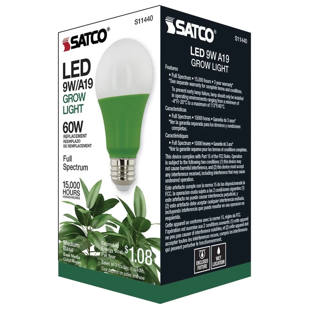 9W - A19 LED - Full Spectrum Plant Grow Lamp - Medium Base - 120V
