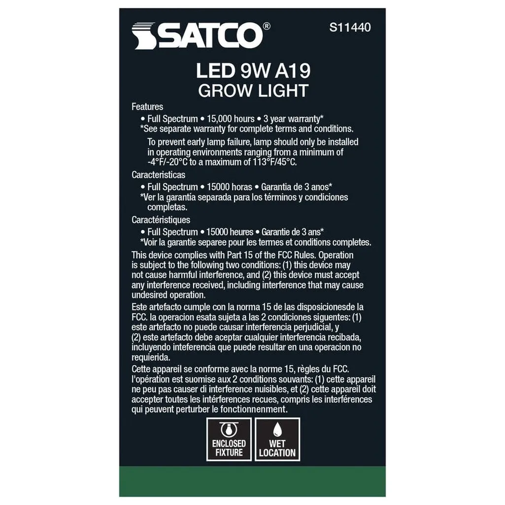 9W - A19 LED - Full Spectrum Plant Grow Lamp - Medium Base - 120V