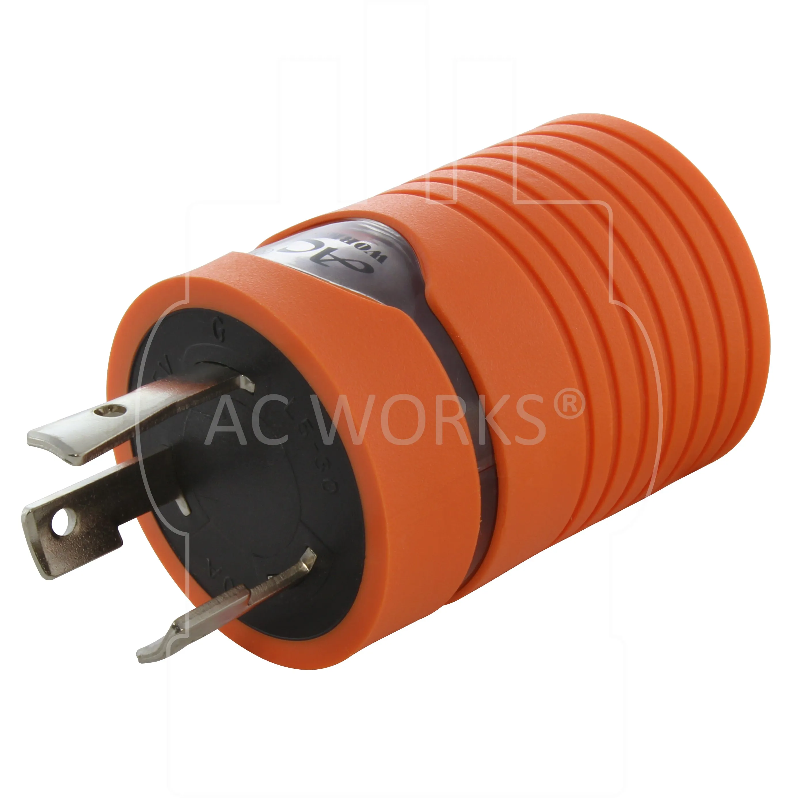 AC WORKS® [ADL530L1420] Locking Adapter L5-30P to L14-20R (Hots Bridged) 20A 125/250V