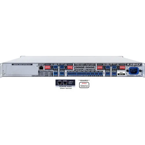 Ashly NXE754BD nXe Series 4-Channel Networkable Multi-Mode Power Amplifier with OPDAC4 & OPDante Cards (4 x 75W)