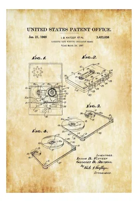 Cassette Tape Patent Print 1969 - Patent Poster, Wall Decor, Music Poster, Studio Decor, Music Decor, Music Buff, Vintage Cassette Tape