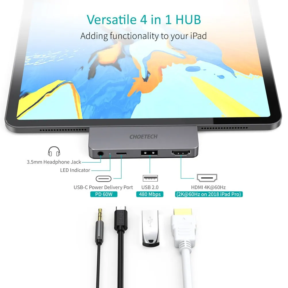 Choetech 4 in 1 USB C Dock For all usb C Devices - Grey HUB-M13-BK