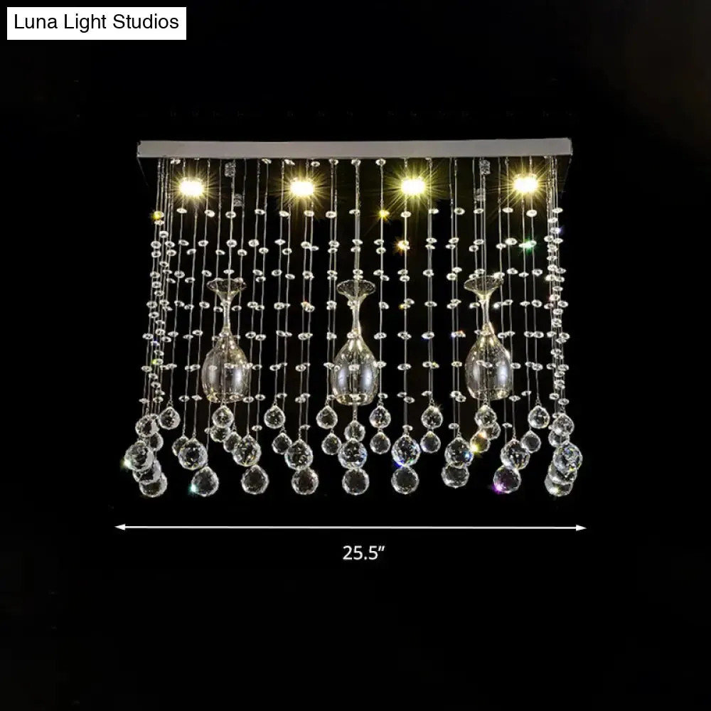 Contemporary Crystal LED Ceiling Mount Light with Chrome Finish in 3 Sizes