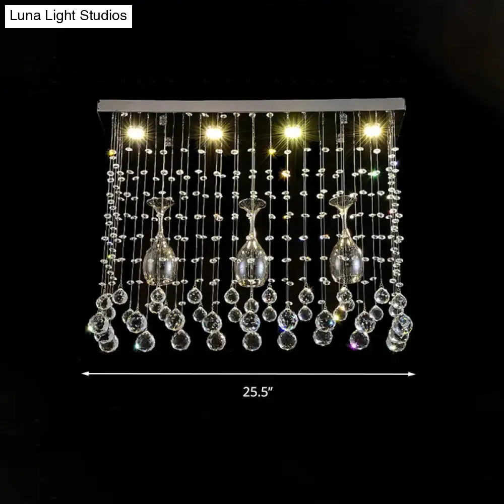 Contemporary Crystal LED Ceiling Mount Light with Chrome Finish in 3 Sizes