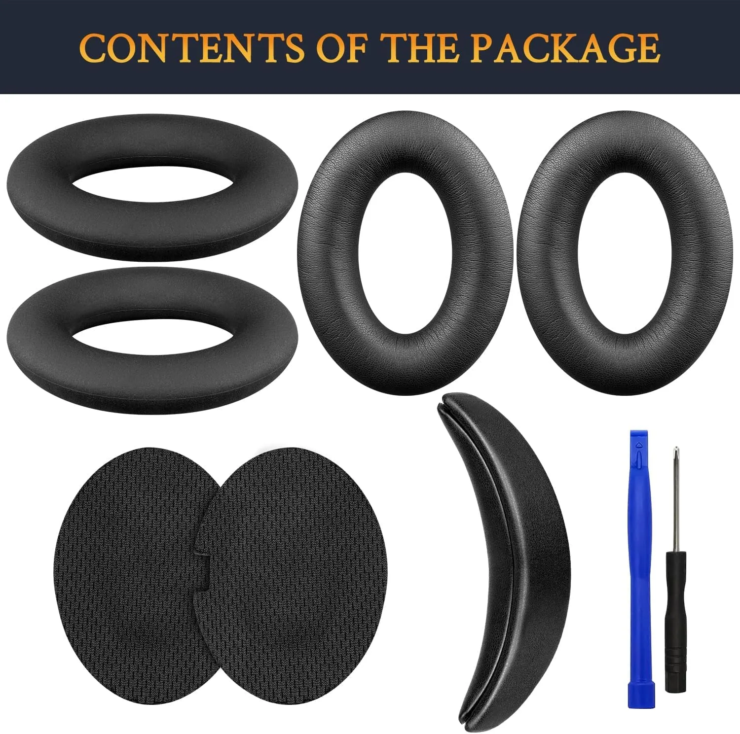 Ear Pads Cushions   Headband   Silicone Earpads Cover Protector, Replacement Kit for Bose QuietComfort 15(QC15)/QuietComfort 2(QC 2) Over-Ear Headphones - Black