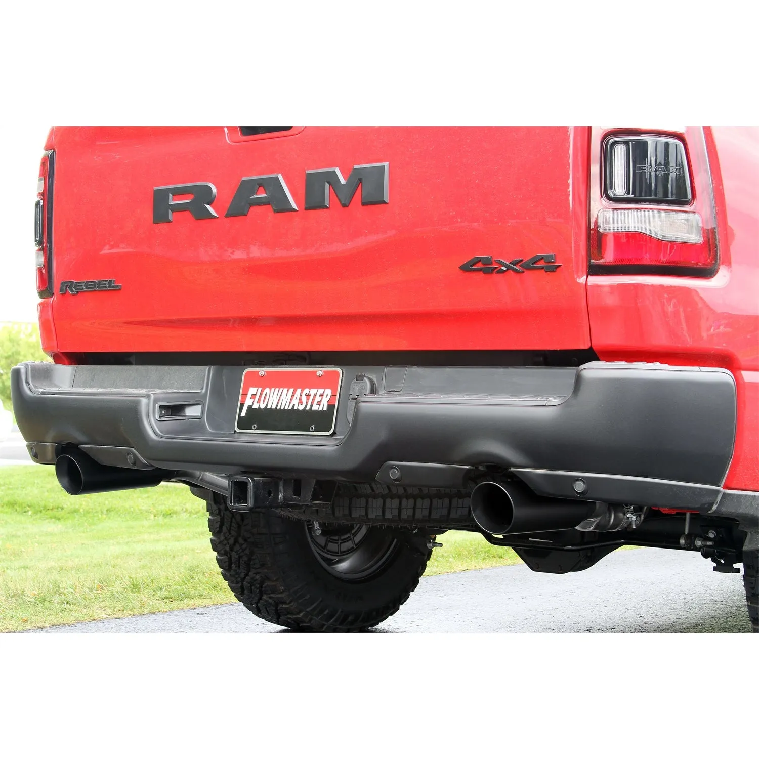 Flowmaster Outlaw Cat-Back Exhaust System - 3 in Diameter - Dual Rear Exit - 4 in Black Tips - Stainless - Ram Fullsize Truck 2019-20