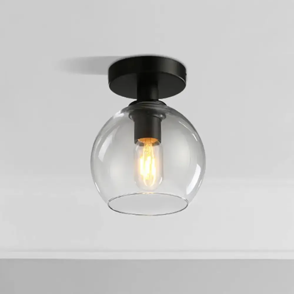 Global Corridor Semi Flush Clear Glass Industrial Light in Black Finish