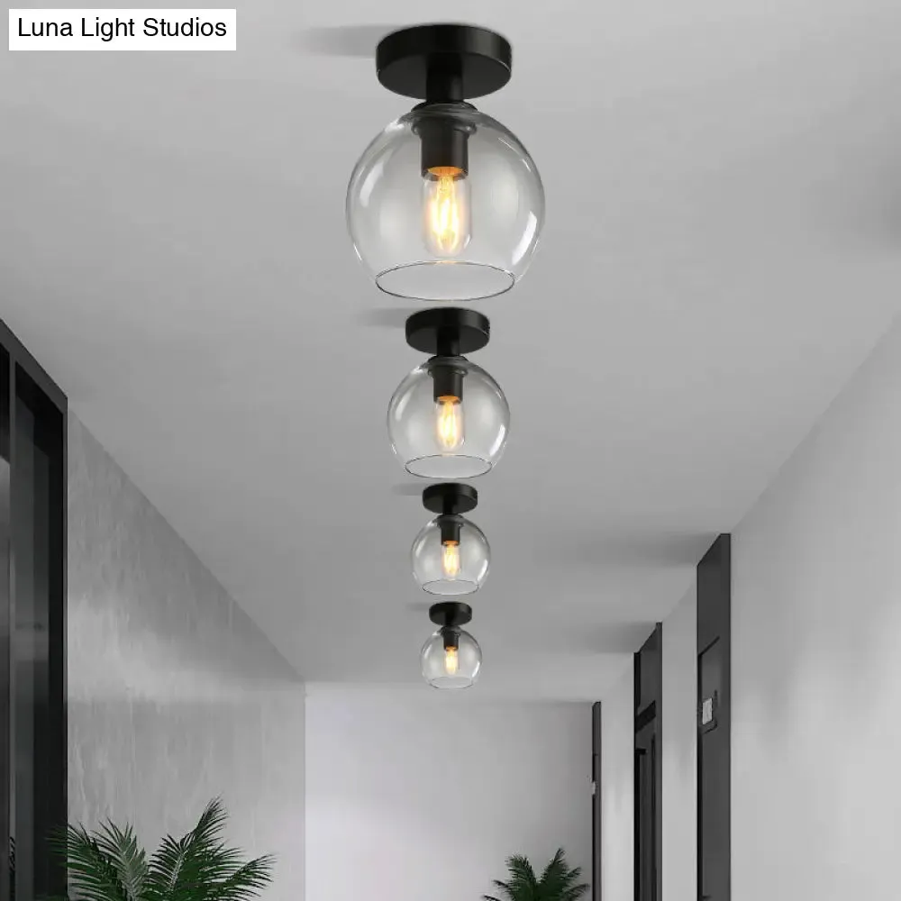 Global Corridor Semi Flush Clear Glass Industrial Light in Black Finish