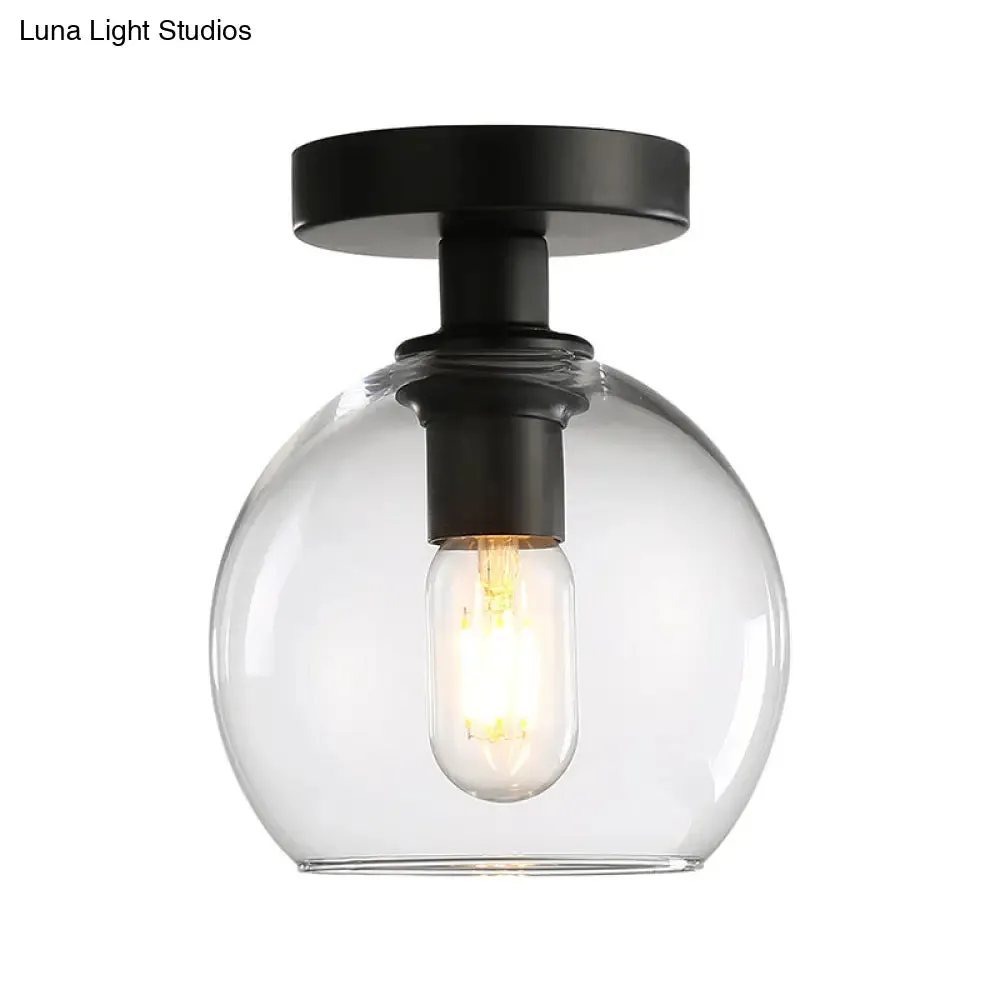 Global Corridor Semi Flush Clear Glass Industrial Light in Black Finish