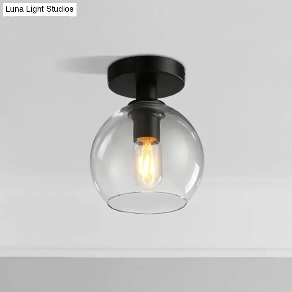 Global Corridor Semi Flush Clear Glass Industrial Light in Black Finish