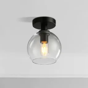 Global Corridor Semi Flush Clear Glass Industrial Light in Black Finish
