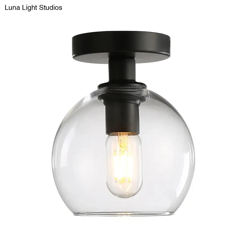 Global Corridor Semi Flush Clear Glass Industrial Light in Black Finish