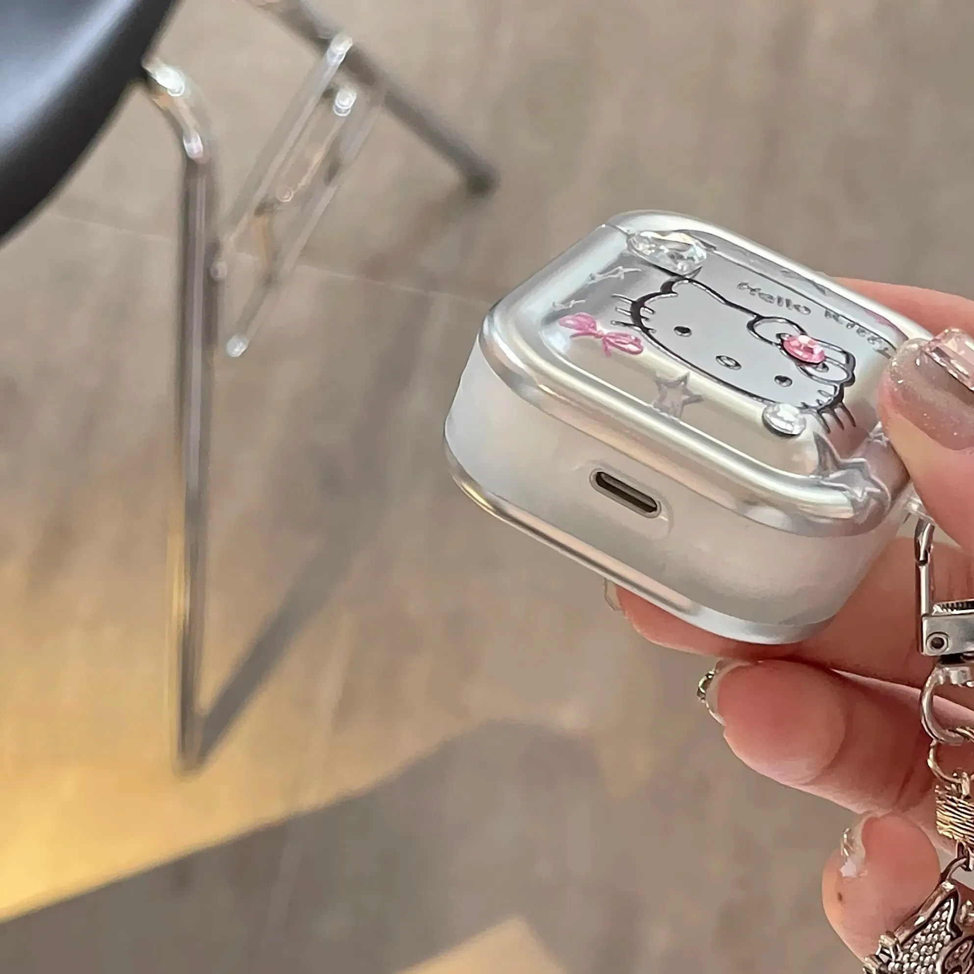 Kawaii Hello Kitty Metal AirPods Case with Pendant