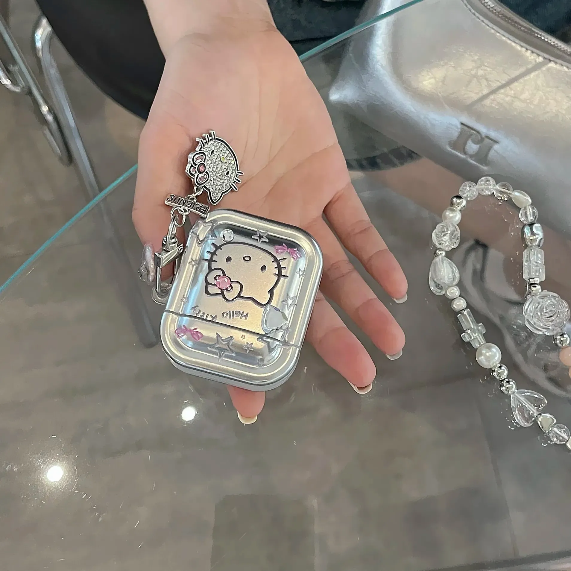 Kawaii Hello Kitty Metal AirPods Case with Pendant