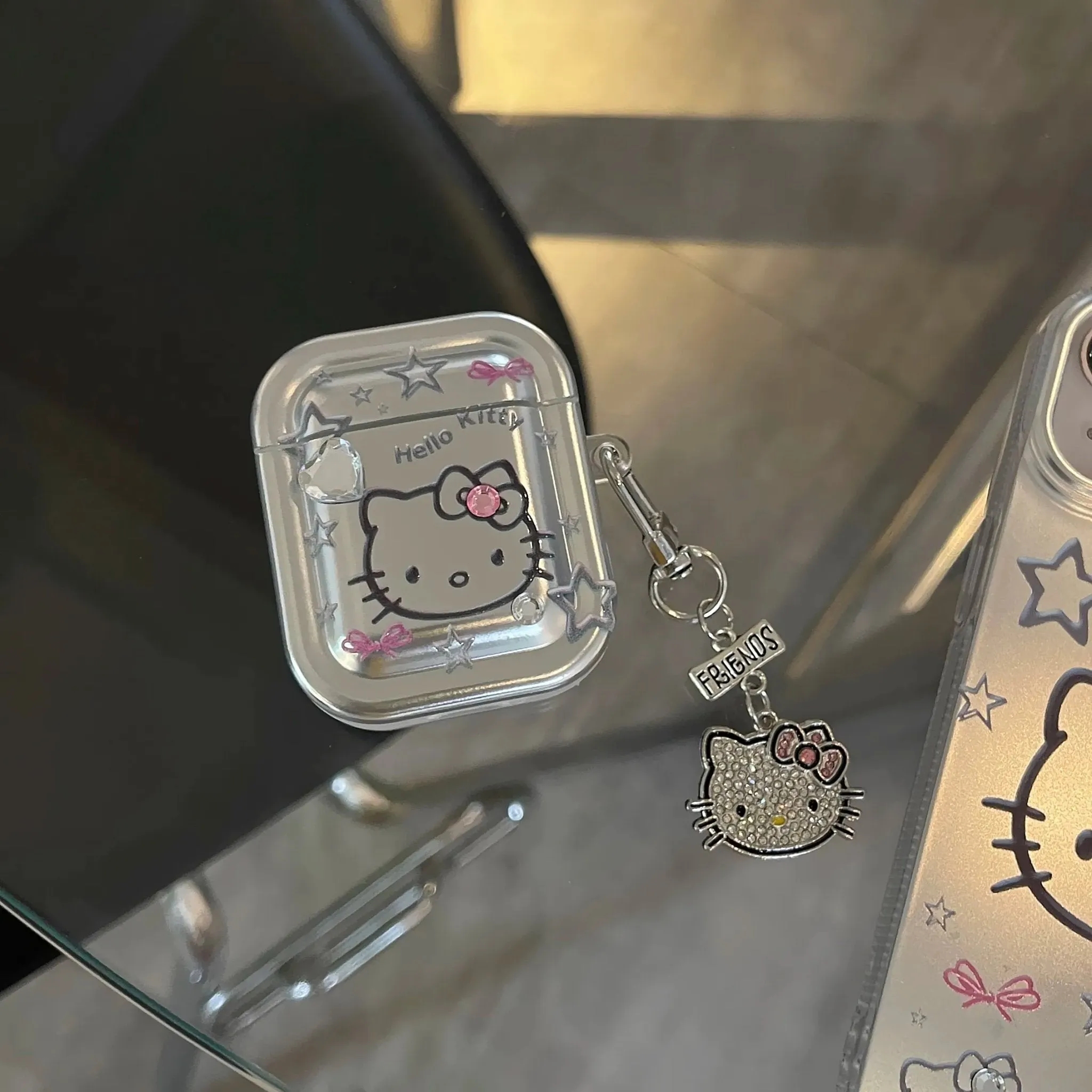 Kawaii Hello Kitty Metal AirPods Case with Pendant