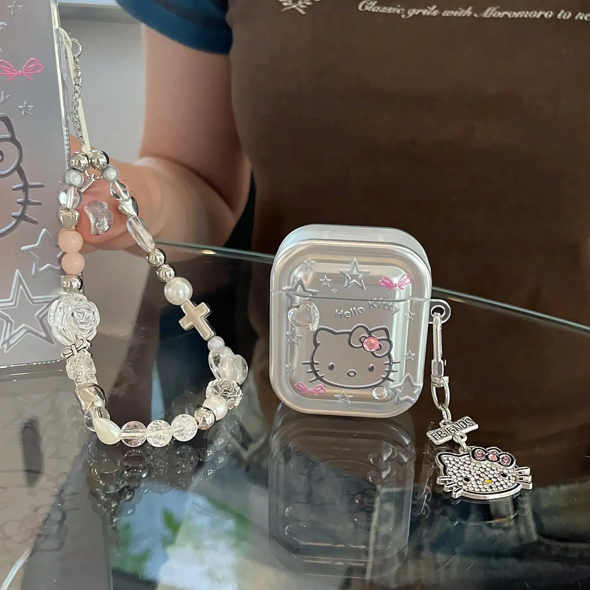 Kawaii Hello Kitty Metal AirPods Case with Pendant