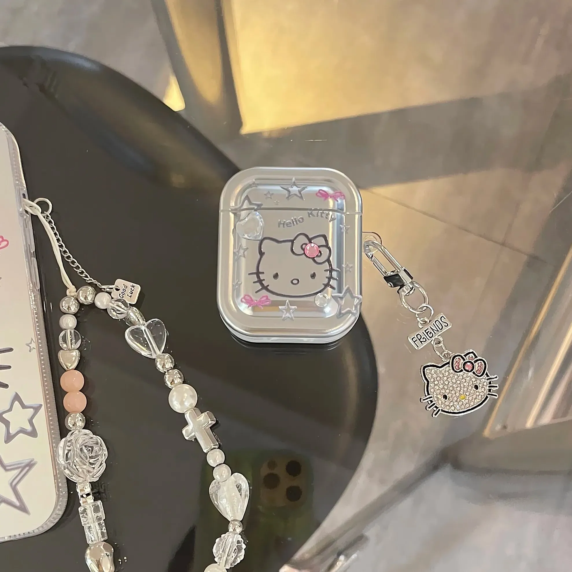 Kawaii Hello Kitty Metal AirPods Case with Pendant