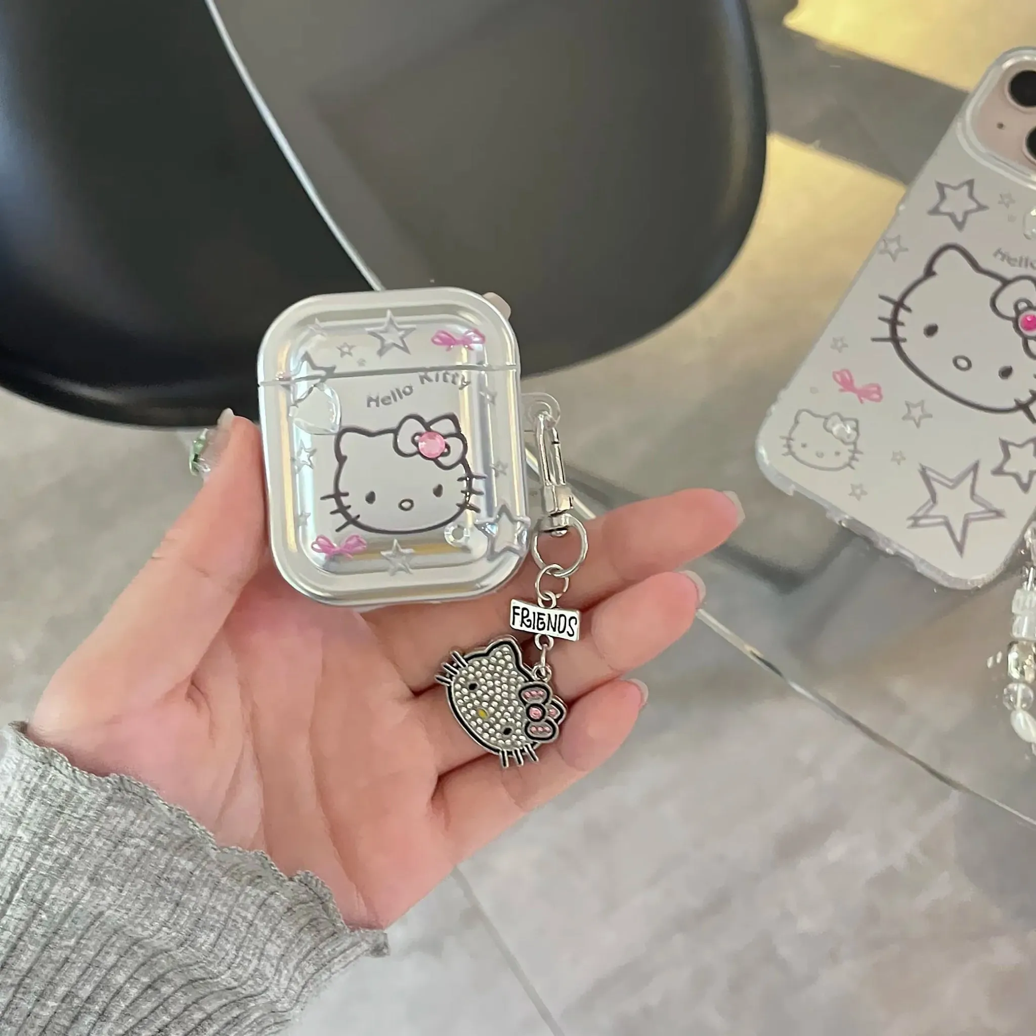 Kawaii Hello Kitty Metal AirPods Case with Pendant