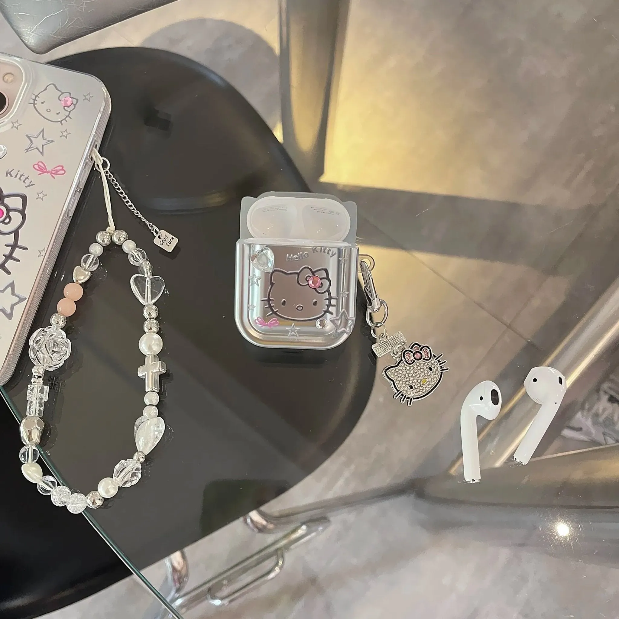 Kawaii Hello Kitty Metal AirPods Case with Pendant