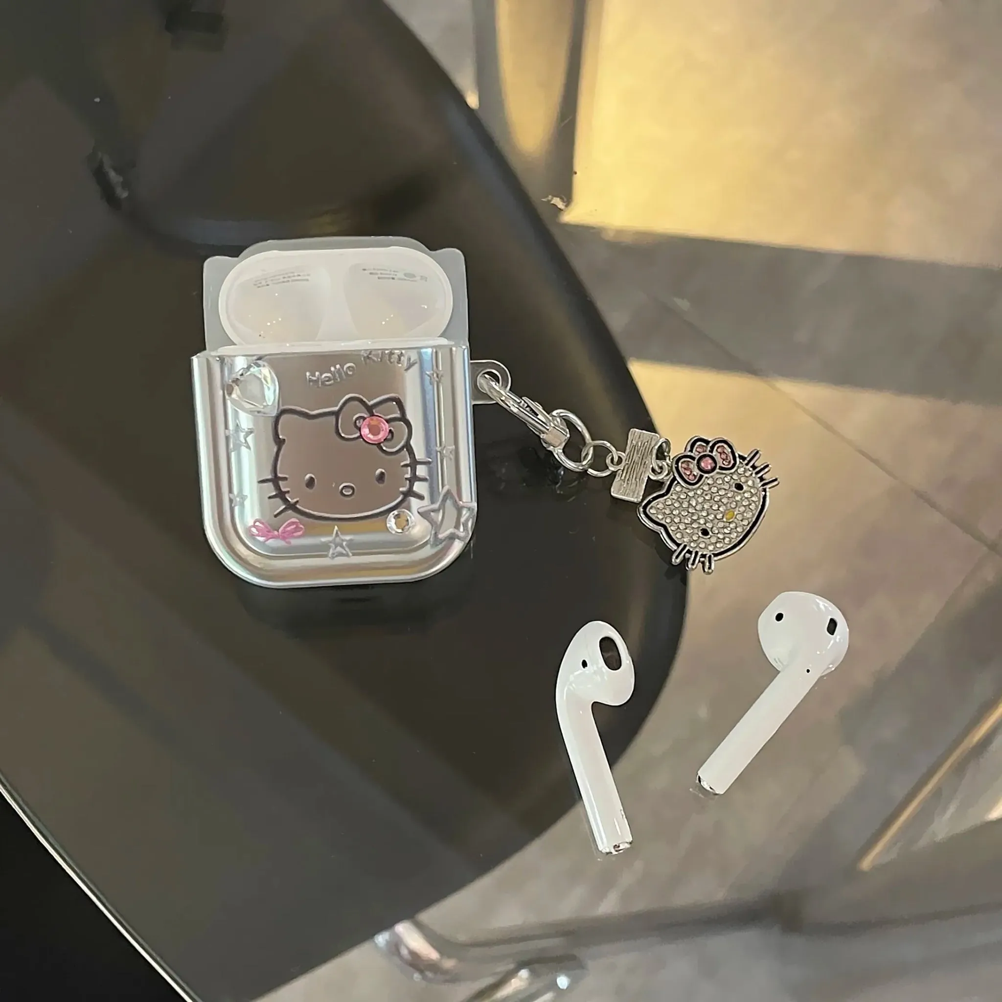Kawaii Hello Kitty Metal AirPods Case with Pendant