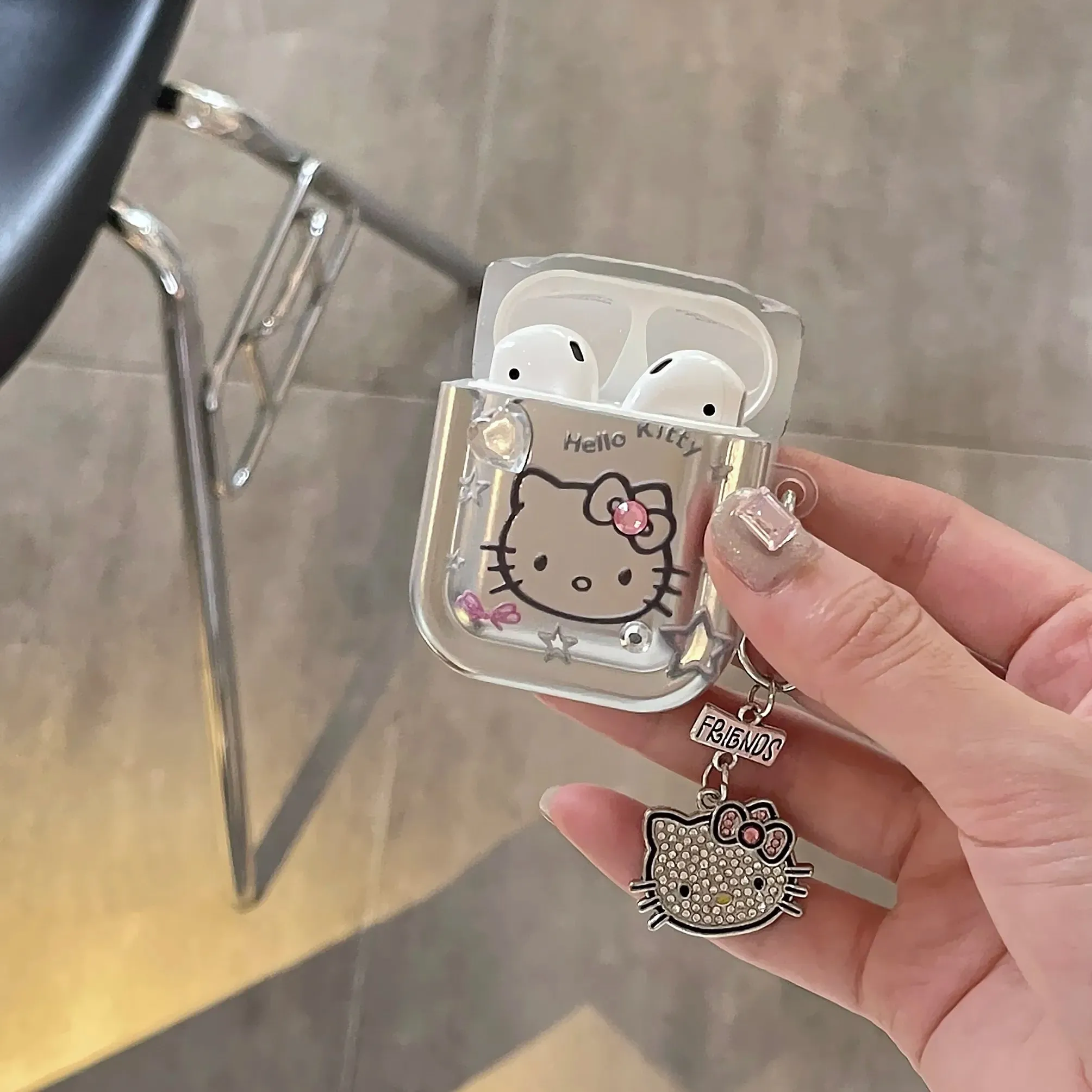 Kawaii Hello Kitty Metal AirPods Case with Pendant