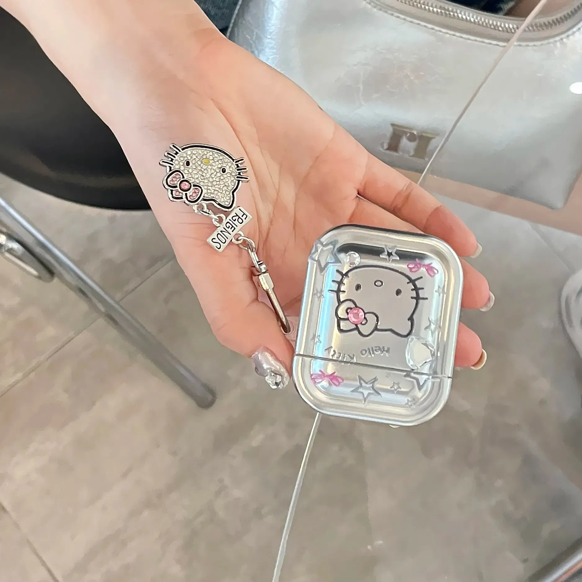 Kawaii Hello Kitty Metal AirPods Case with Pendant