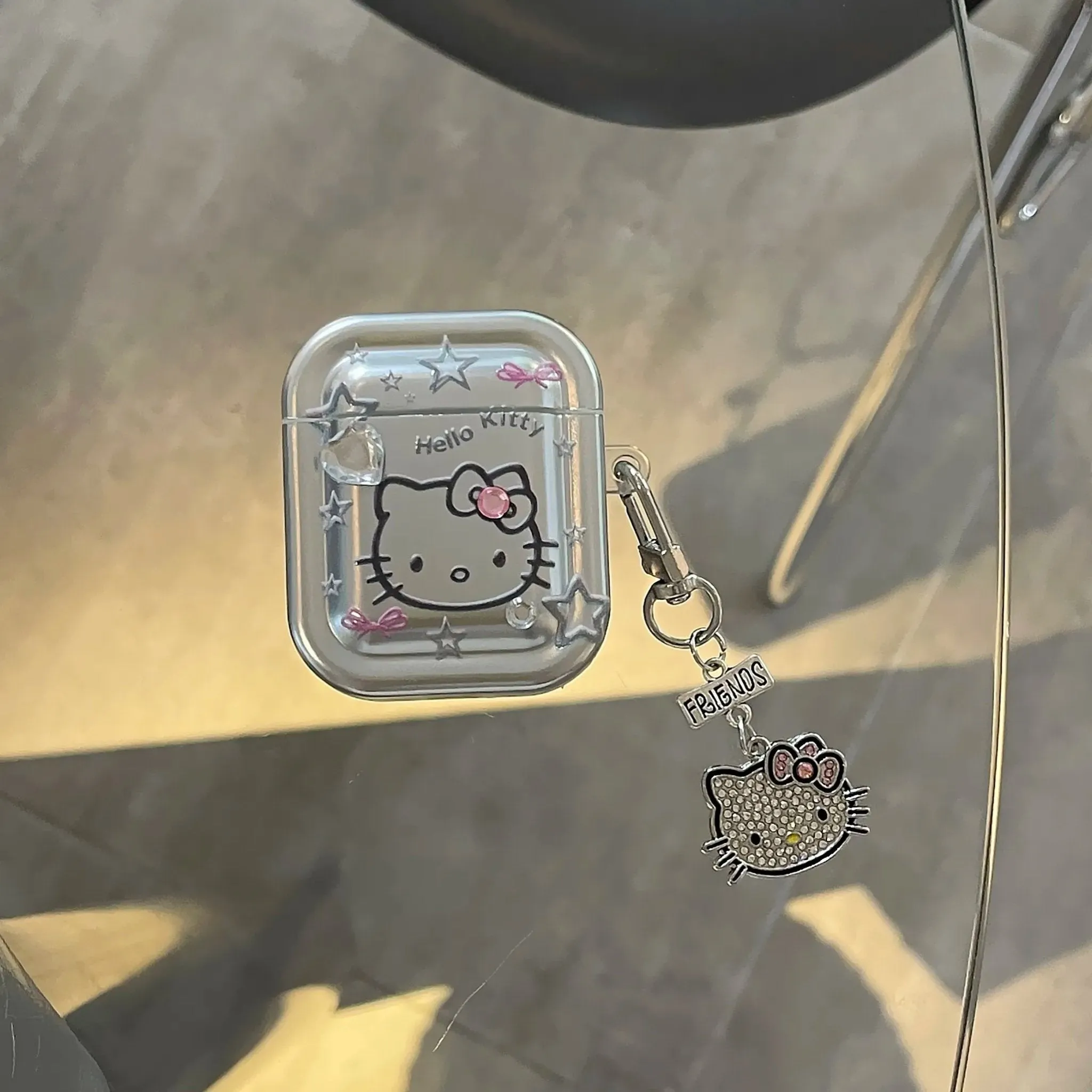 Kawaii Hello Kitty Metal AirPods Case with Pendant