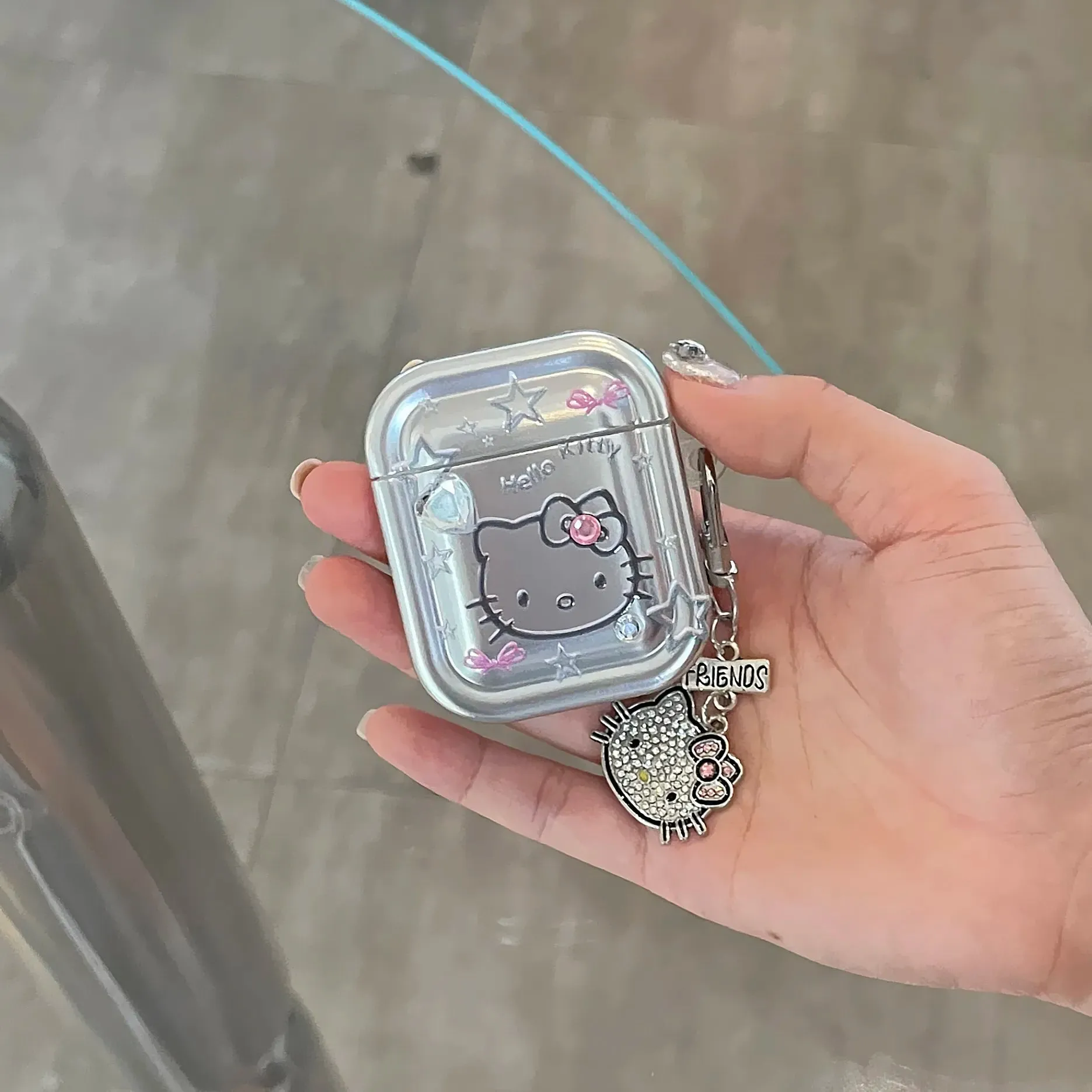 Kawaii Hello Kitty Metal AirPods Case with Pendant