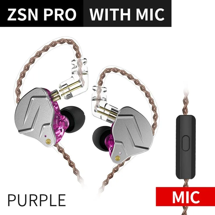 KZ ZSN Pro In Ear Earphones 1BA 1DD Hybrid technology HIFI Bass Metal Earbuds Headphones Sport Noise Cancelling Headset Monitor