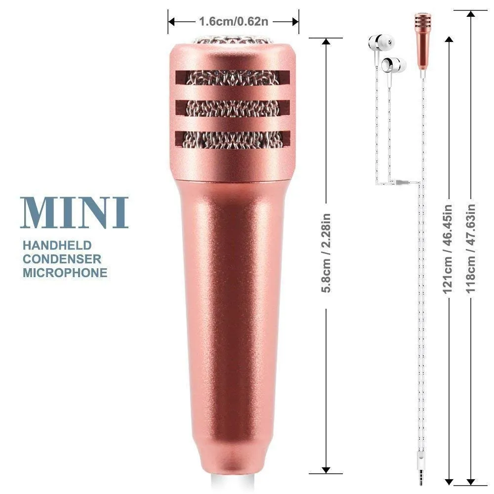 Mini Condenser Microphone Stereo Noise Cancelling Mic with Earphone for Voice Recording,Chatting Compatible for All Smartphones,All Tablets