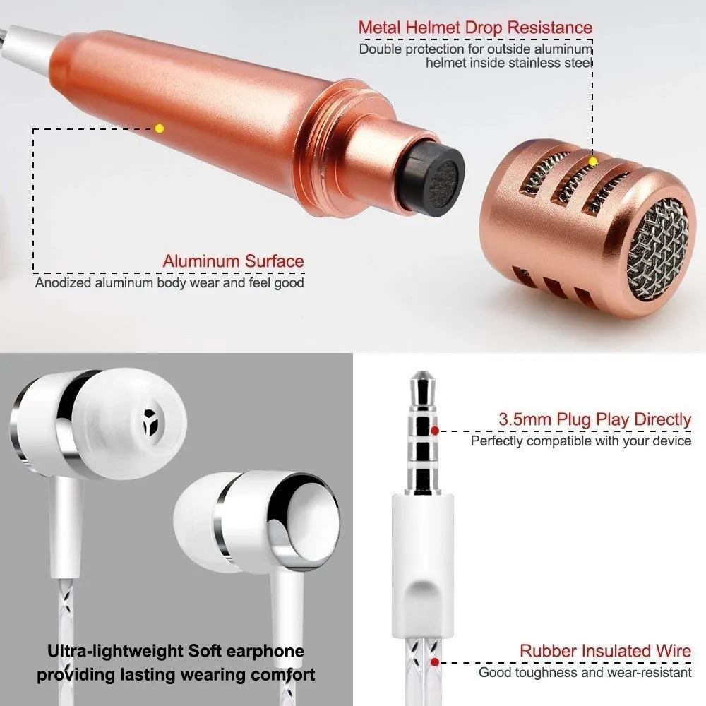 Mini Condenser Microphone Stereo Noise Cancelling Mic with Earphone for Voice Recording,Chatting Compatible for All Smartphones,All Tablets