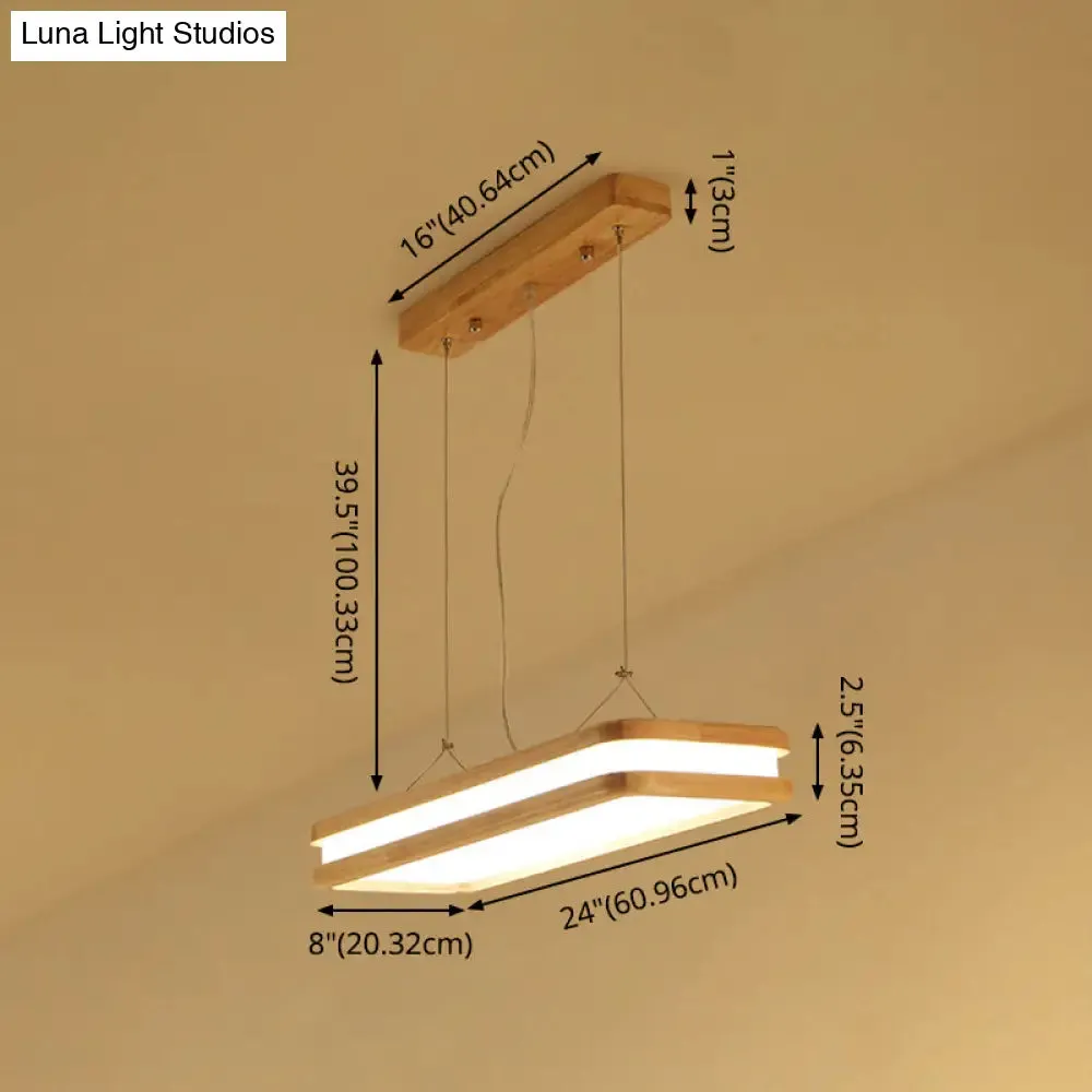 Minimalist LED Wood Rectangular Hanging Island Lamp - Acrylic Ceiling Suspension for Dinners