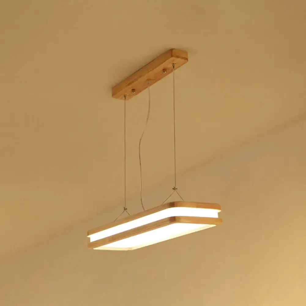Minimalist LED Wood Rectangular Hanging Island Lamp - Acrylic Ceiling Suspension for Dinners