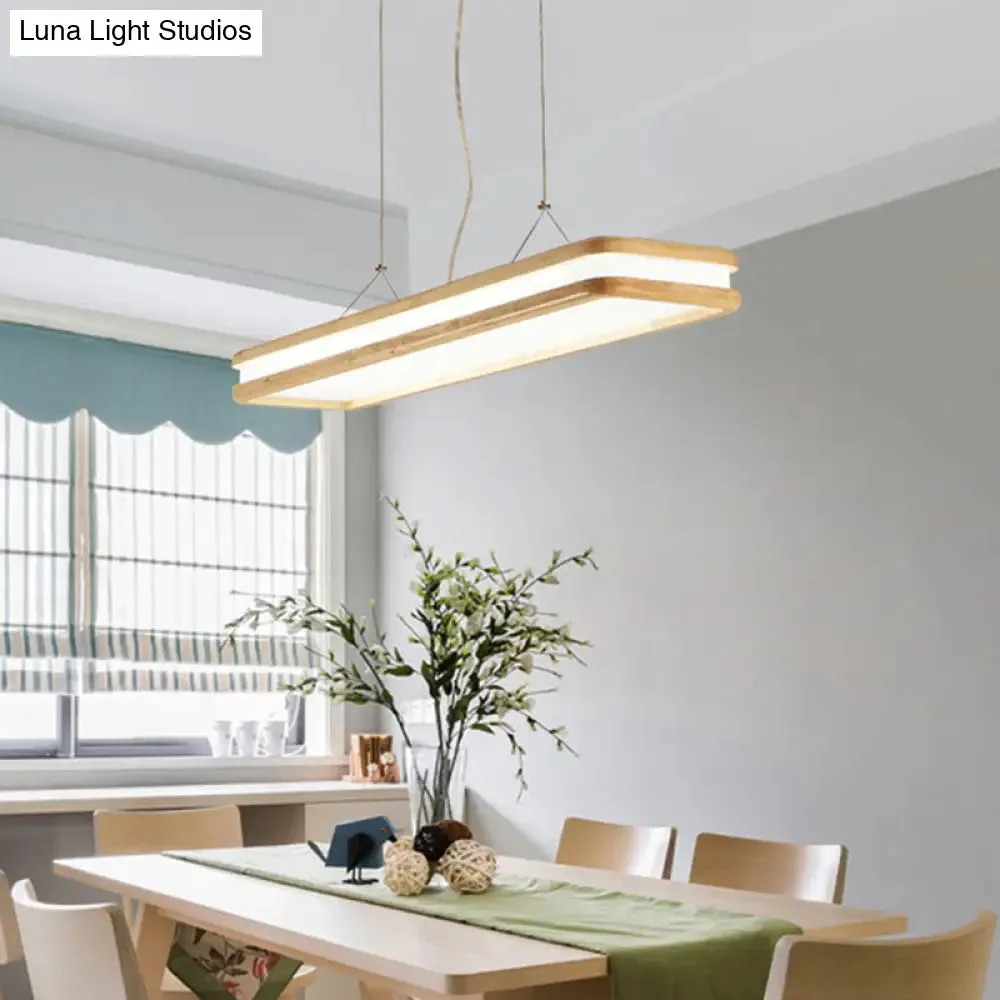 Minimalist LED Wood Rectangular Hanging Island Lamp - Acrylic Ceiling Suspension for Dinners